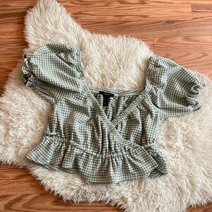 Forever 21 Green Gingham Tie Front Crop Top